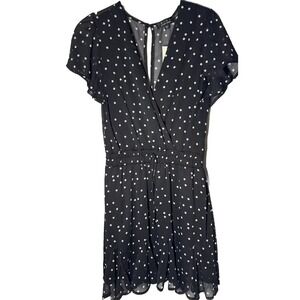 Women's Black & White Polka dot Minidress V-neck Flutter‎ sleeve Small NEW